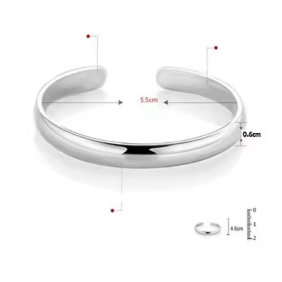 925 Sterling Silver Cuff Woman Bracelet Polishing Silver Bangle Bracelet - Picture 3 of 4